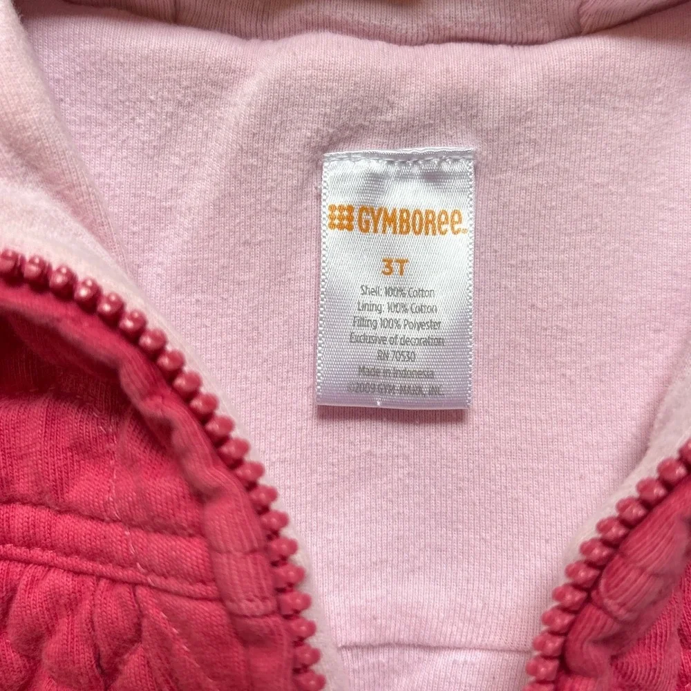 Gymboree Quilted Heart Hoodie Kids‎ Pink Good Hooded Ears Jacket SIZE 3T
